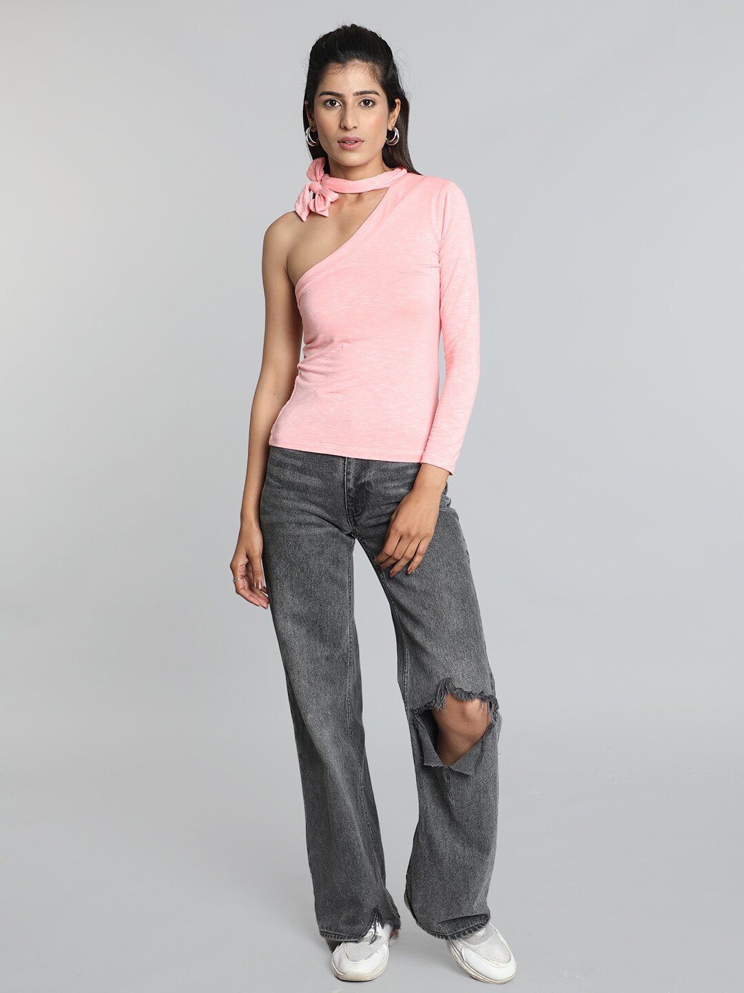 

Pomegal One Shoulder Tie Up Top, Pink