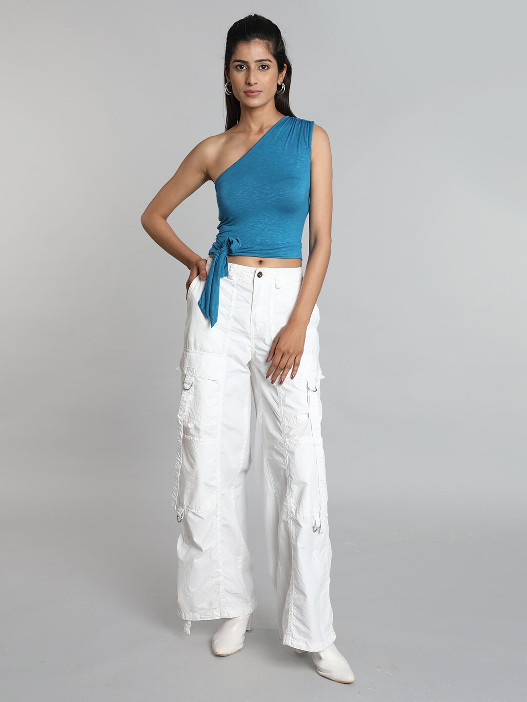 

Pomegal One Shoulder Crop Top, Teal