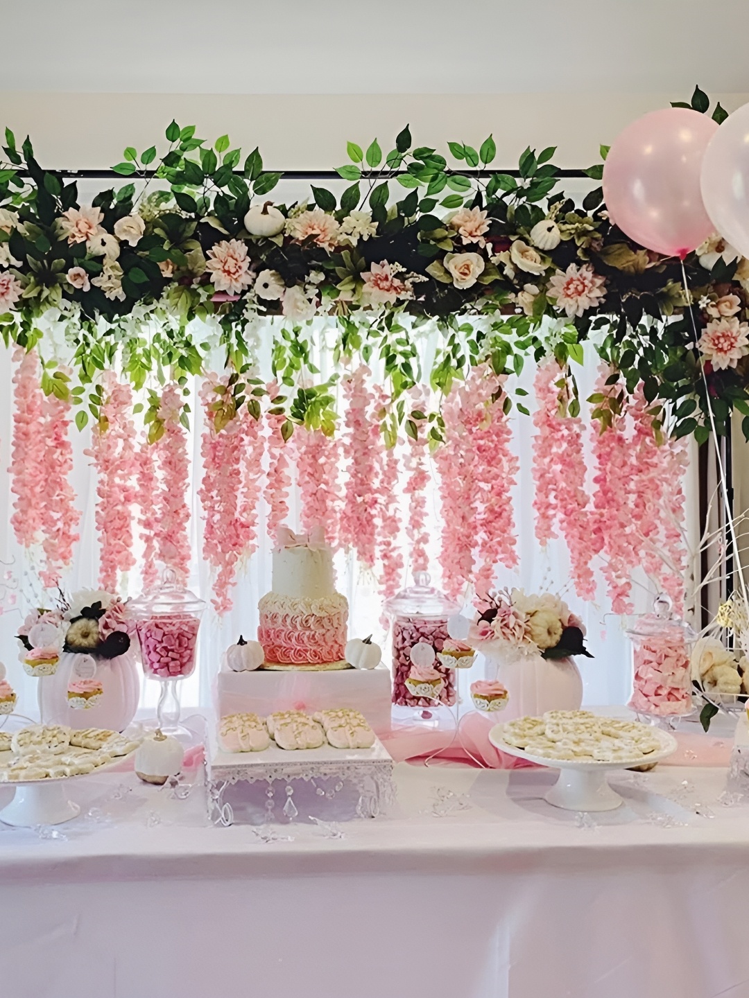 

WELL ART GALLERY Pink & Green 6 Pieces Hanging Blossom Artificial Flowers