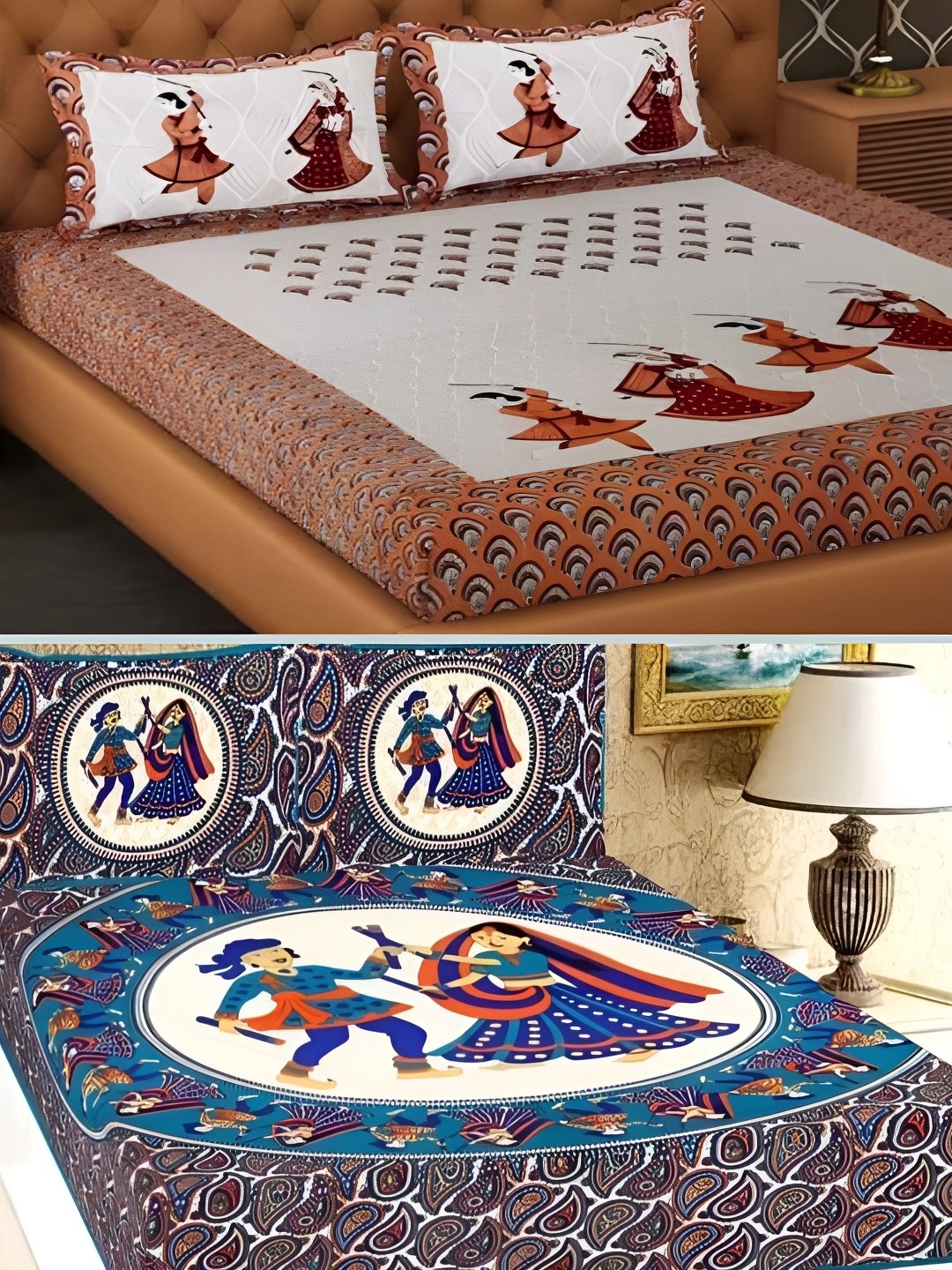 

Runjhun Brown & Blue Floral 144 TC 2 Queen Bedsheet with 4 Pillow Covers