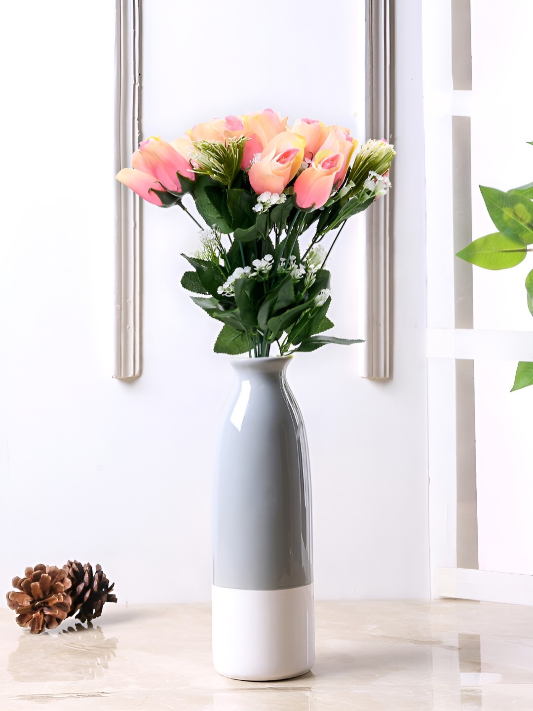 

WELL ART GALLERY Pink & Green Rose Artificial Flower
