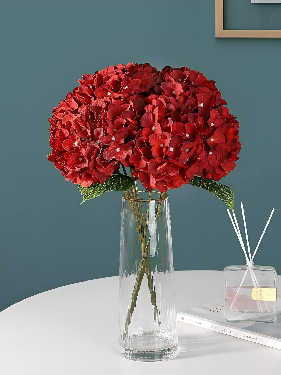 

WELL ART GALLERY Red 5 Pieces Hydrangea Artificial Flower