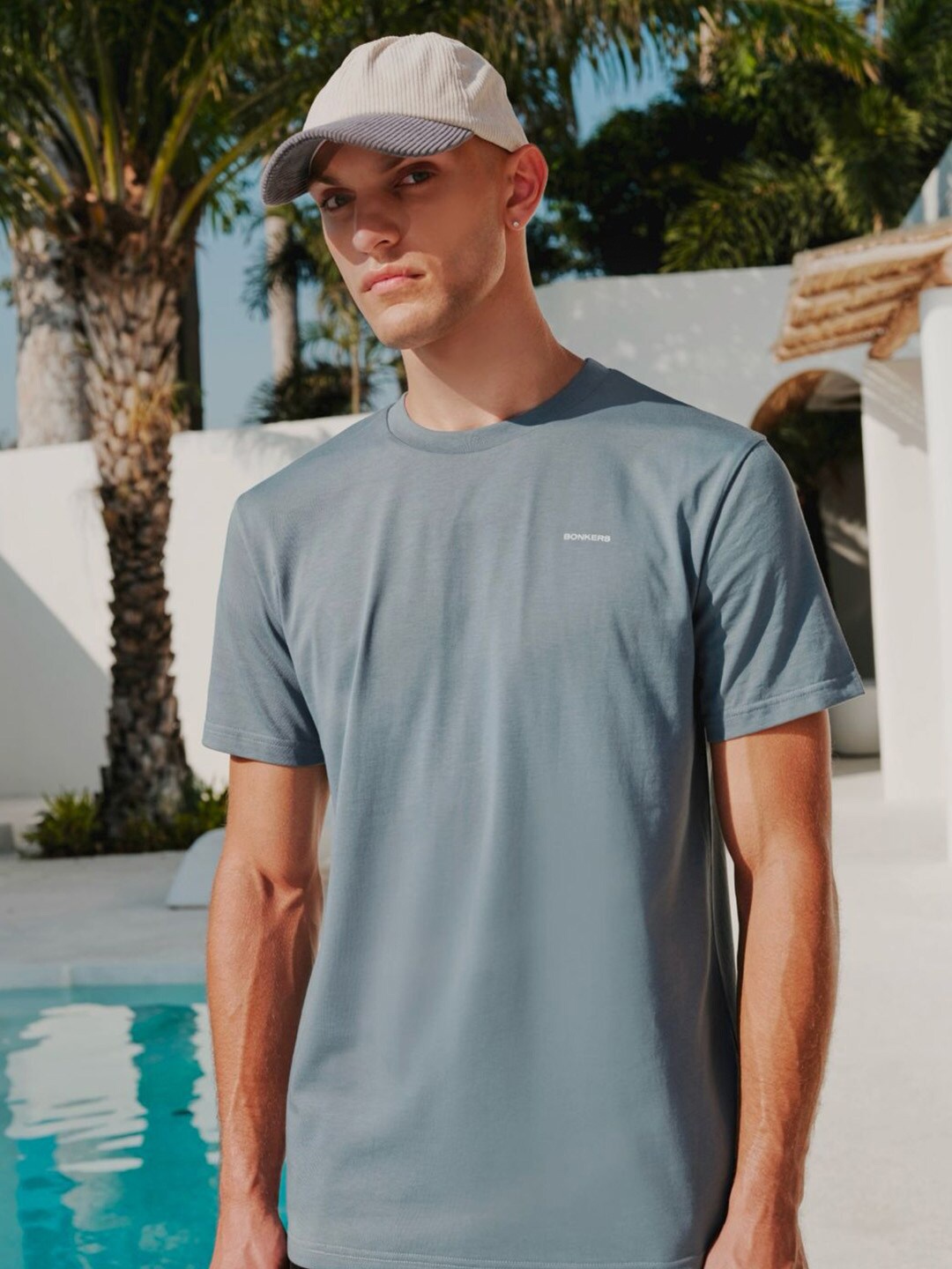 Bonkers Corner Men Pure Cotton Round Neck Supima Relaxed Fit T-shirt, Blue