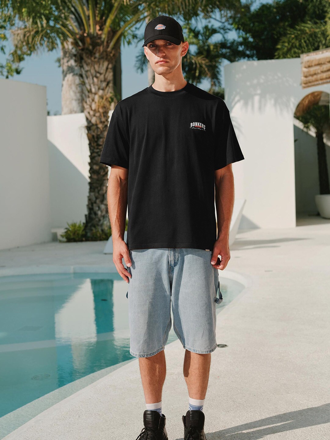 

Bonkers Corner Men Pure Cotton Round Neck Supima Oversized T-shirt, Black