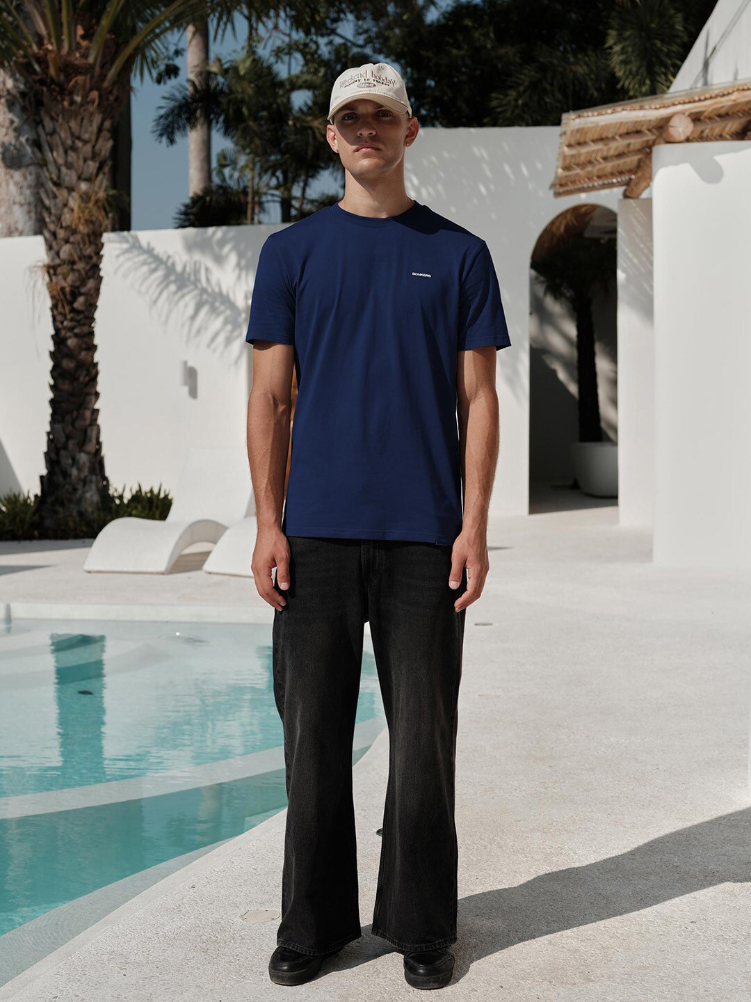 

Bonkers Corner Men Pure Cotton Round Neck Supima Relaxed Fit T-shirt, Navy blue