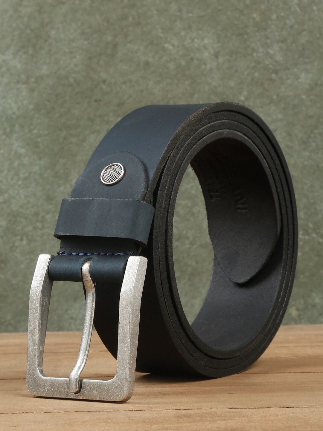 

Teakwood Leathers Men Textured Leather Belt, Blue