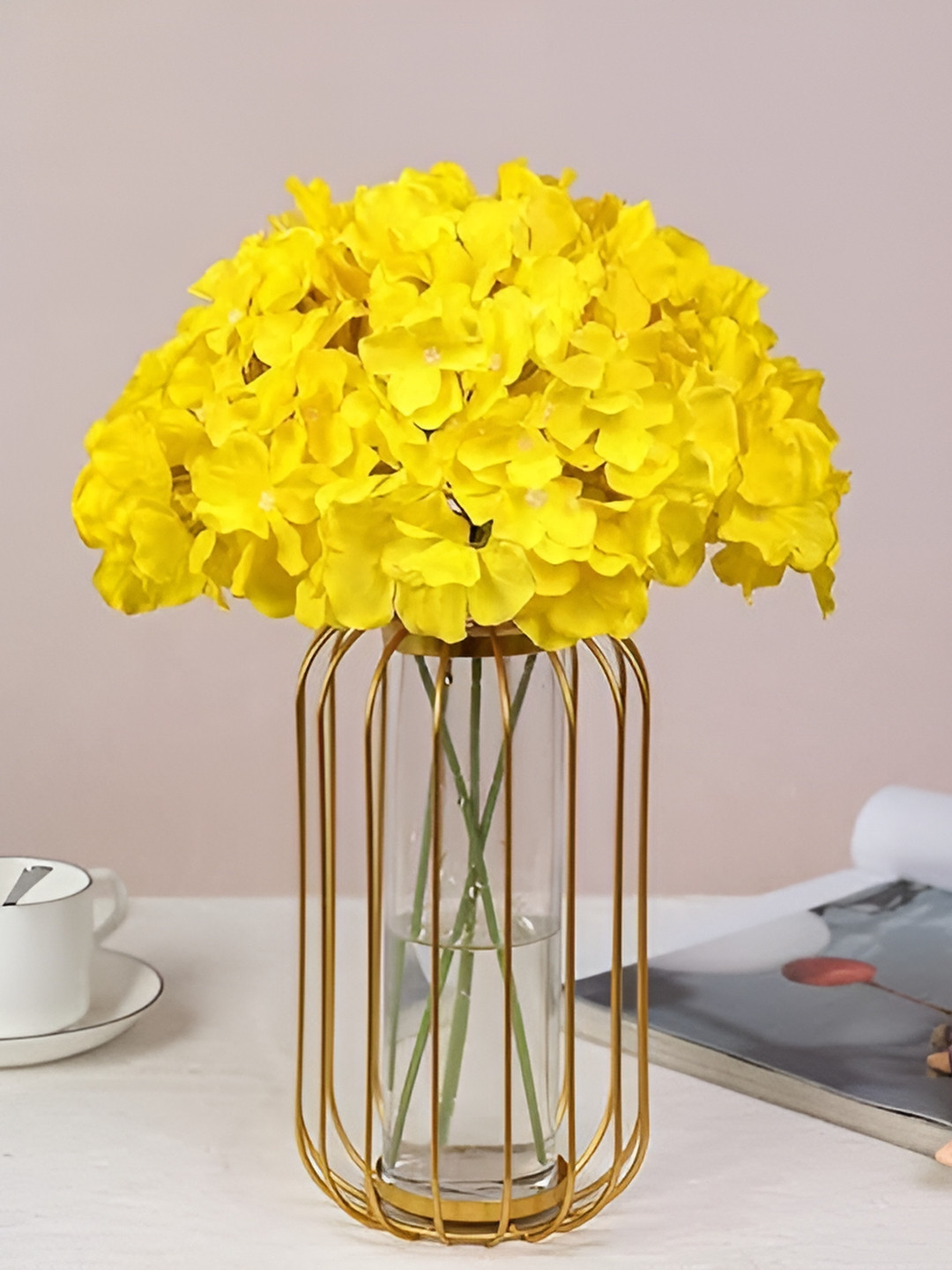 

WELL ART GALLERY Yellow 5 Pieces Hydrangea Artificial Flower