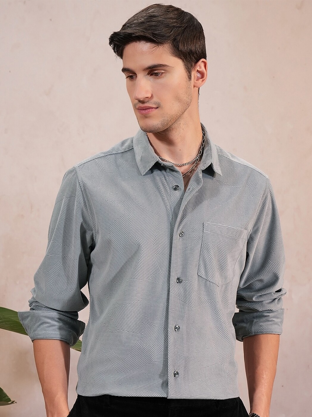 

Locomotive Luxe Men Textured Party Evening Shirt, Grey