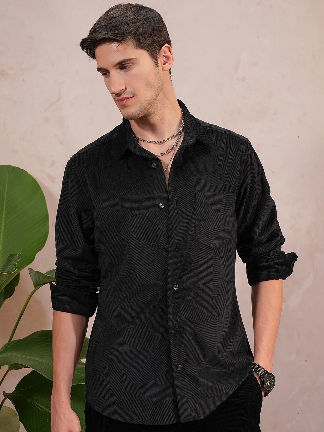 

Locomotive Luxe Cord Textured Evening Casual Shirt, Black