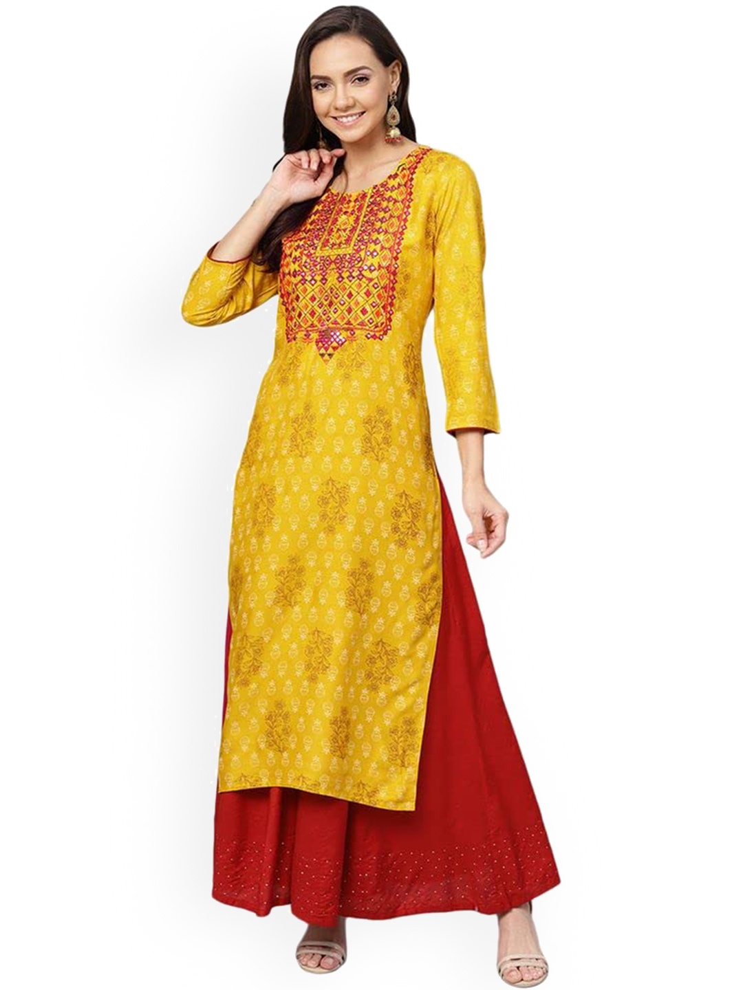 

Haute and Humble Women Printed Mirror Work Summer Sheers Kurta, White