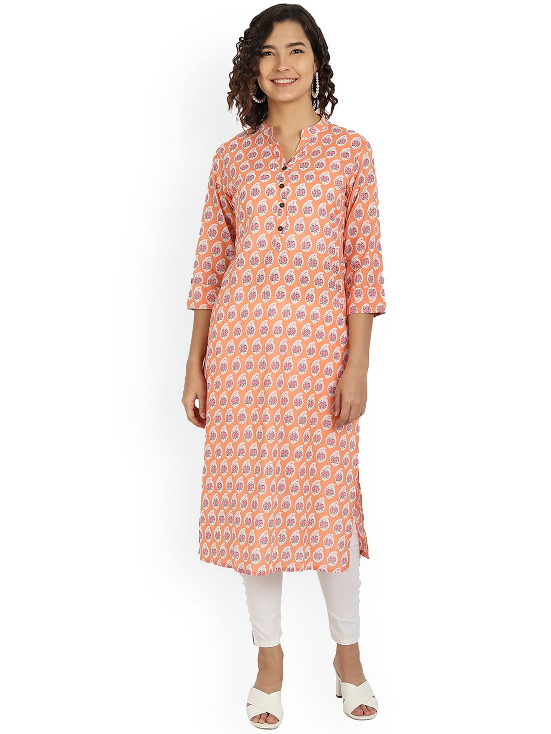 

Haute and Humble Women Geometric Printed Thread Work Summer Sheers Kurta, Pink