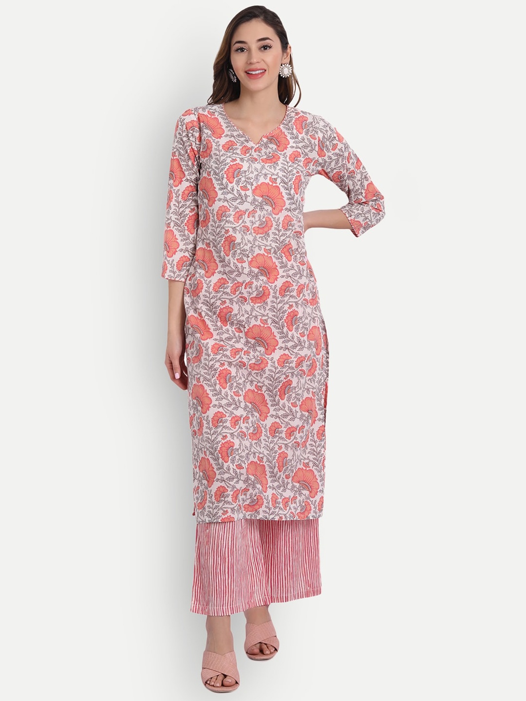 

Haute and Humble Ethnic Motifs Printed Pure Cotton Straight Kurta, White