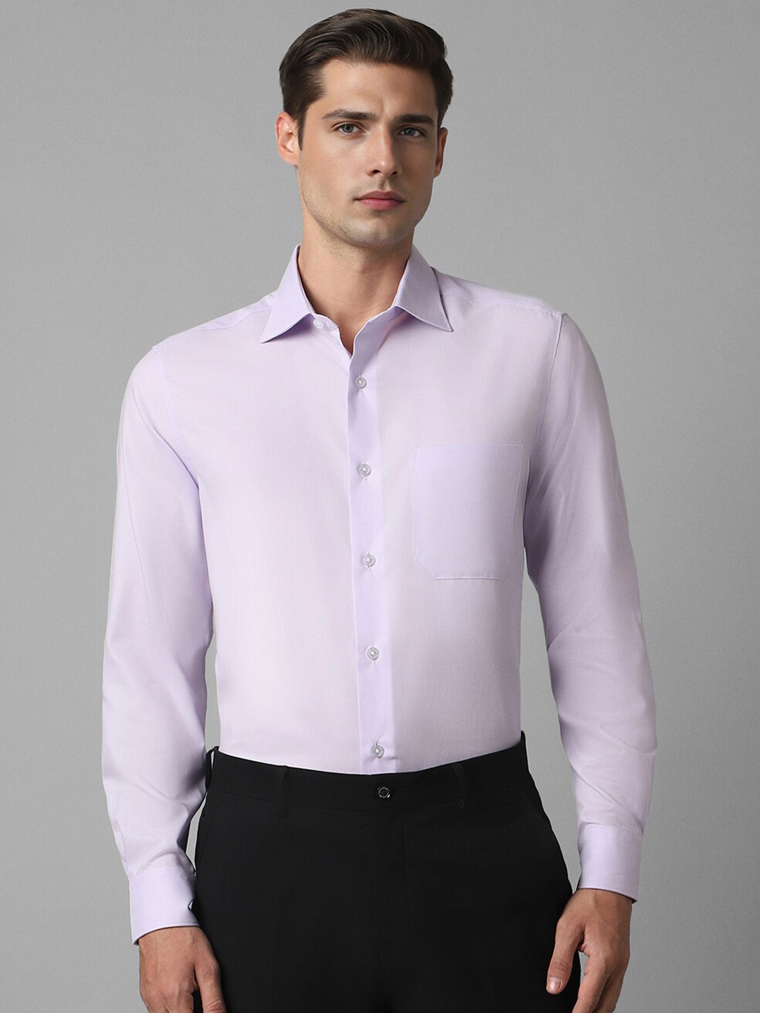 

Louis Philippe Classic Self Design Cotton Spread Collar Long Sleeves Opaque Formal Shirt, Lavender