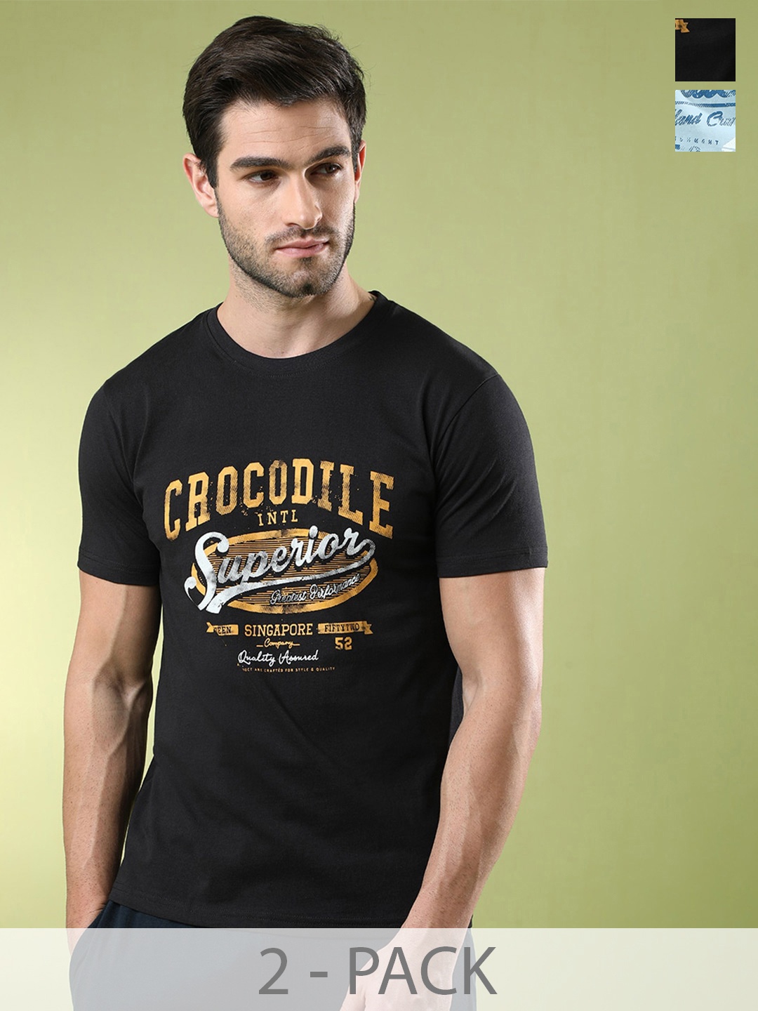 

Crocodile Pack Of 2 Typography Printed Slim Fit T-shirt, Black