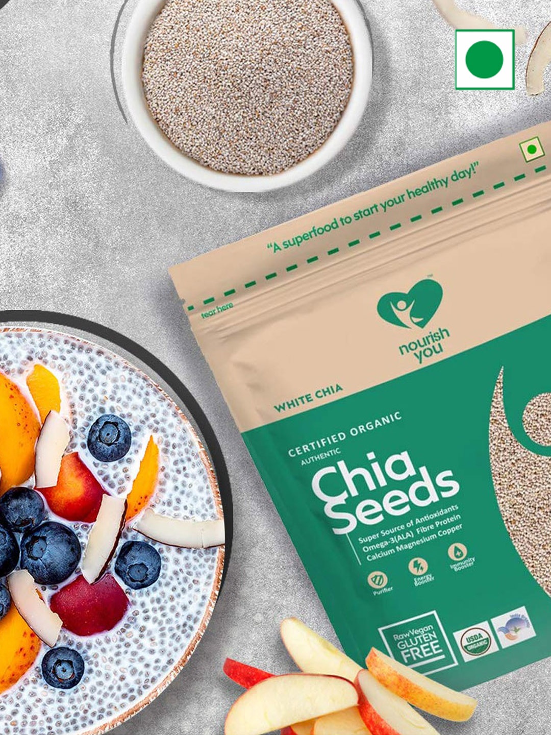 

Nourish You Organic White Raw Chia Seeds - 150gm, Teal