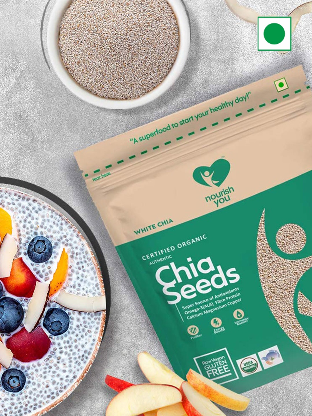 

Nourish You Organic Raw White Chia Seeds- 500gm, Teal