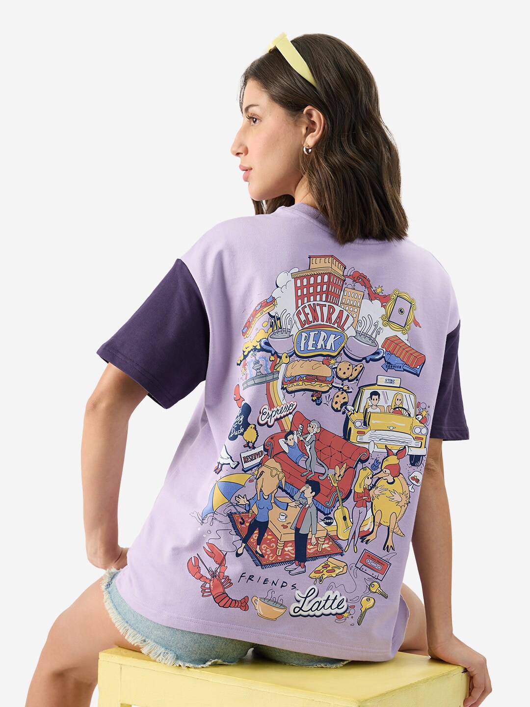 

The Souled Store Round Neck Short Sleeves Printed Cotton T-shirt, Lavender