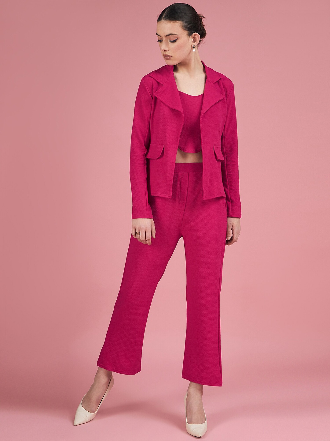 

DressBerry Shoulder Straps Top & Blazer with Trousers, Pink