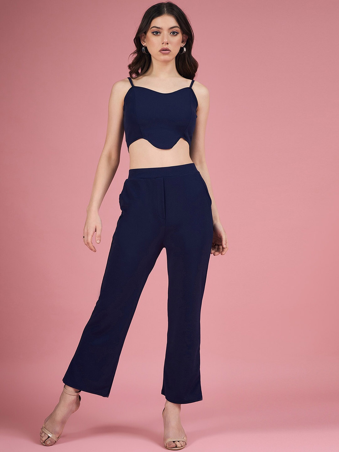 

DressBerry Blue Shoulder Straps Top With Trousers