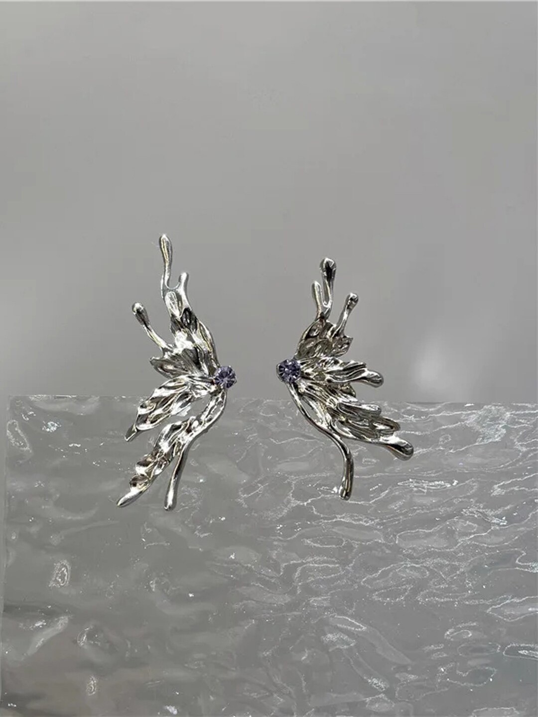 

Krelin Silver-Plated Stone-Studded Butterfly Studs Earrings