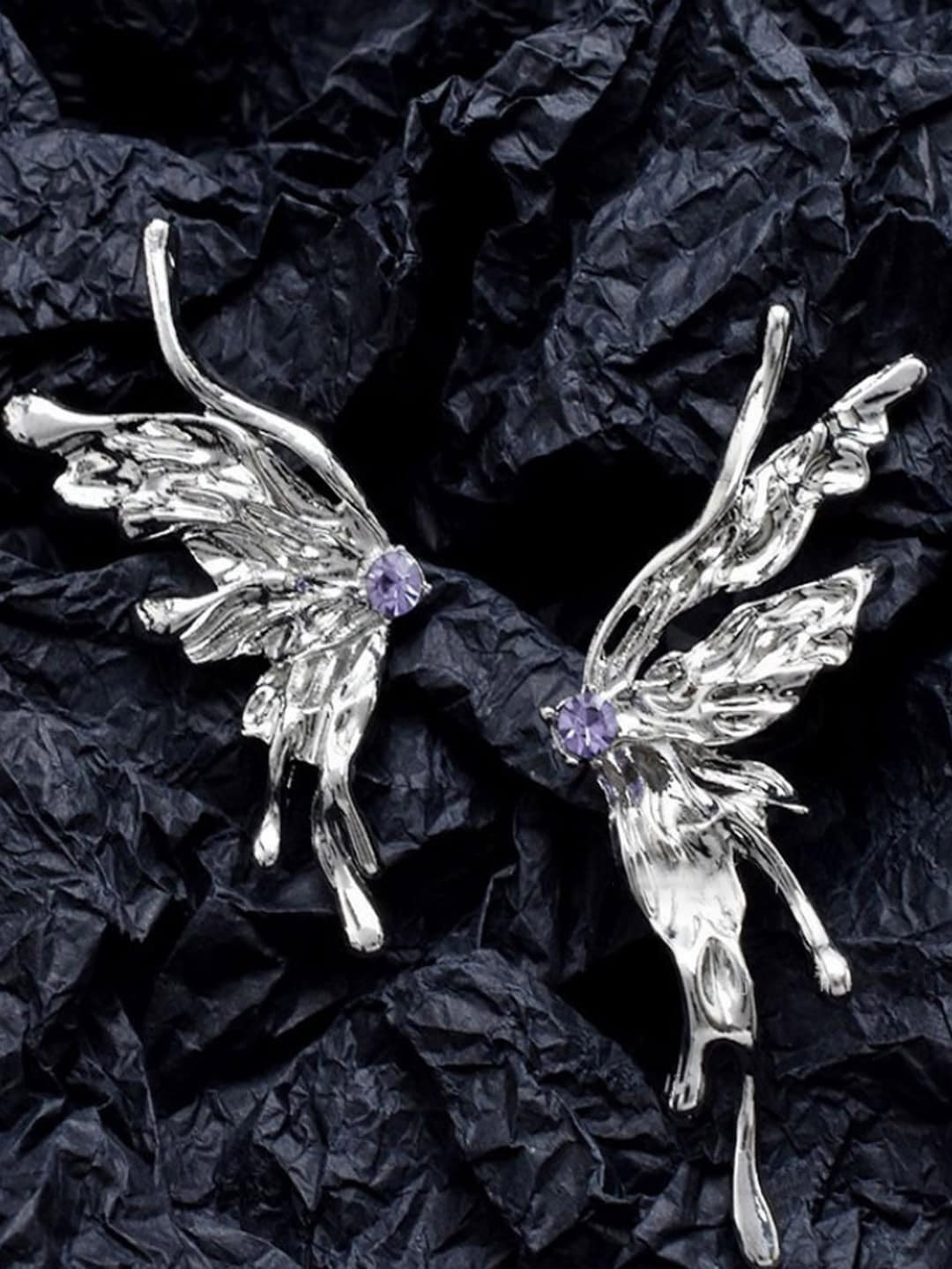

Krelin Silver-Plated Stone-Studded Butterfly Studs Earrings