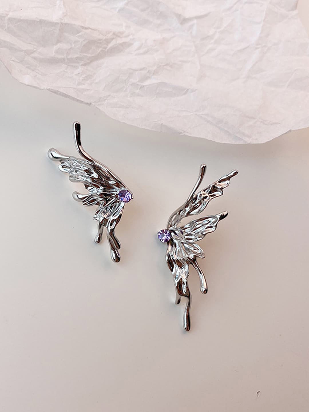 

Krelin Silver-Plated Stone-Studded Butterfly Studs Earrings