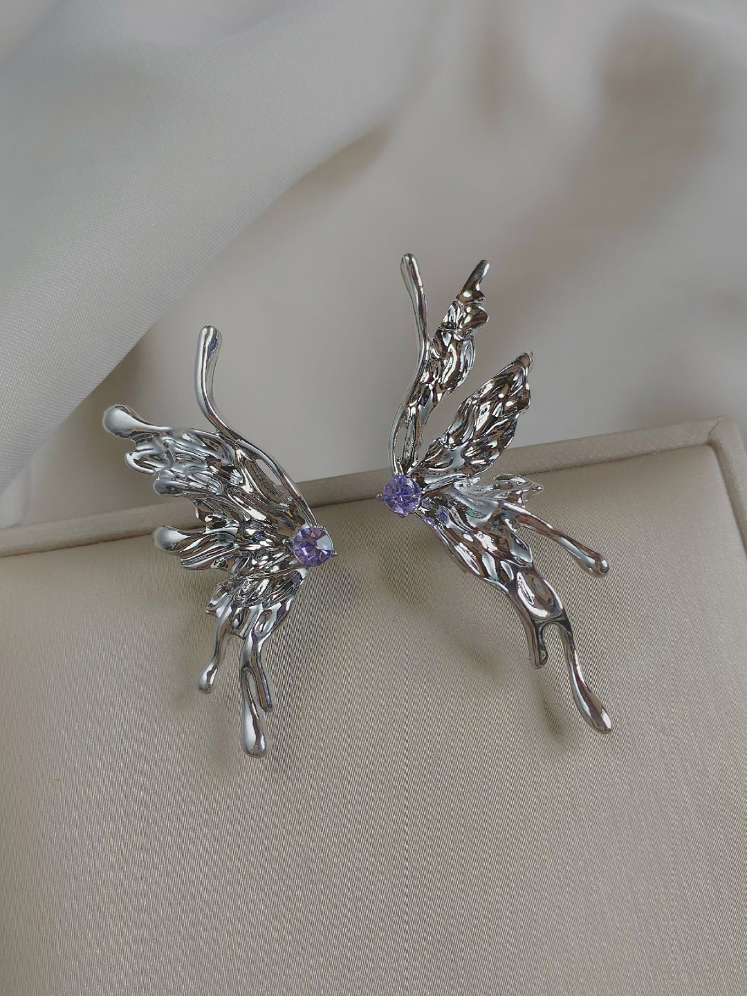 

Krelin Silver-Plated Stone-Studded Butterfly Studs Earrings