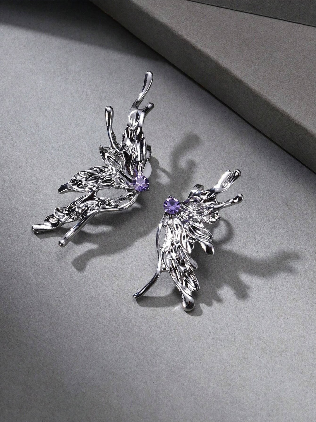 

Krelin Silver-Plated Stone Studded Butterfly Studs Earrings