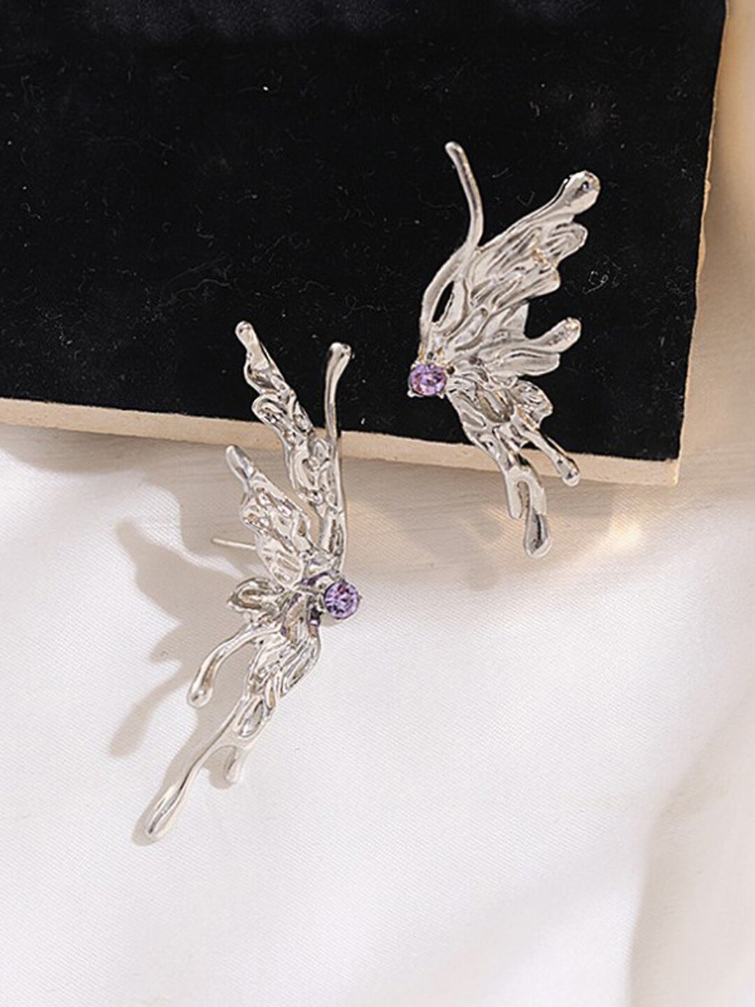 

Krelin Silver-Plated Stone-Studded Butterfly Studs Earrings