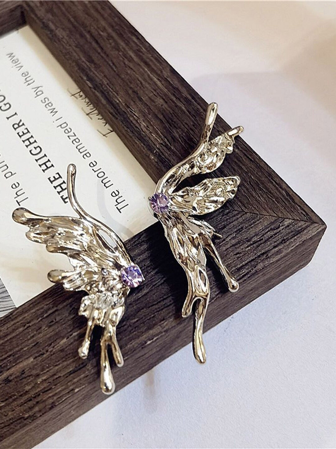 

Krelin Silver-Plated Stone-Studded Butterfly Studs Earrings