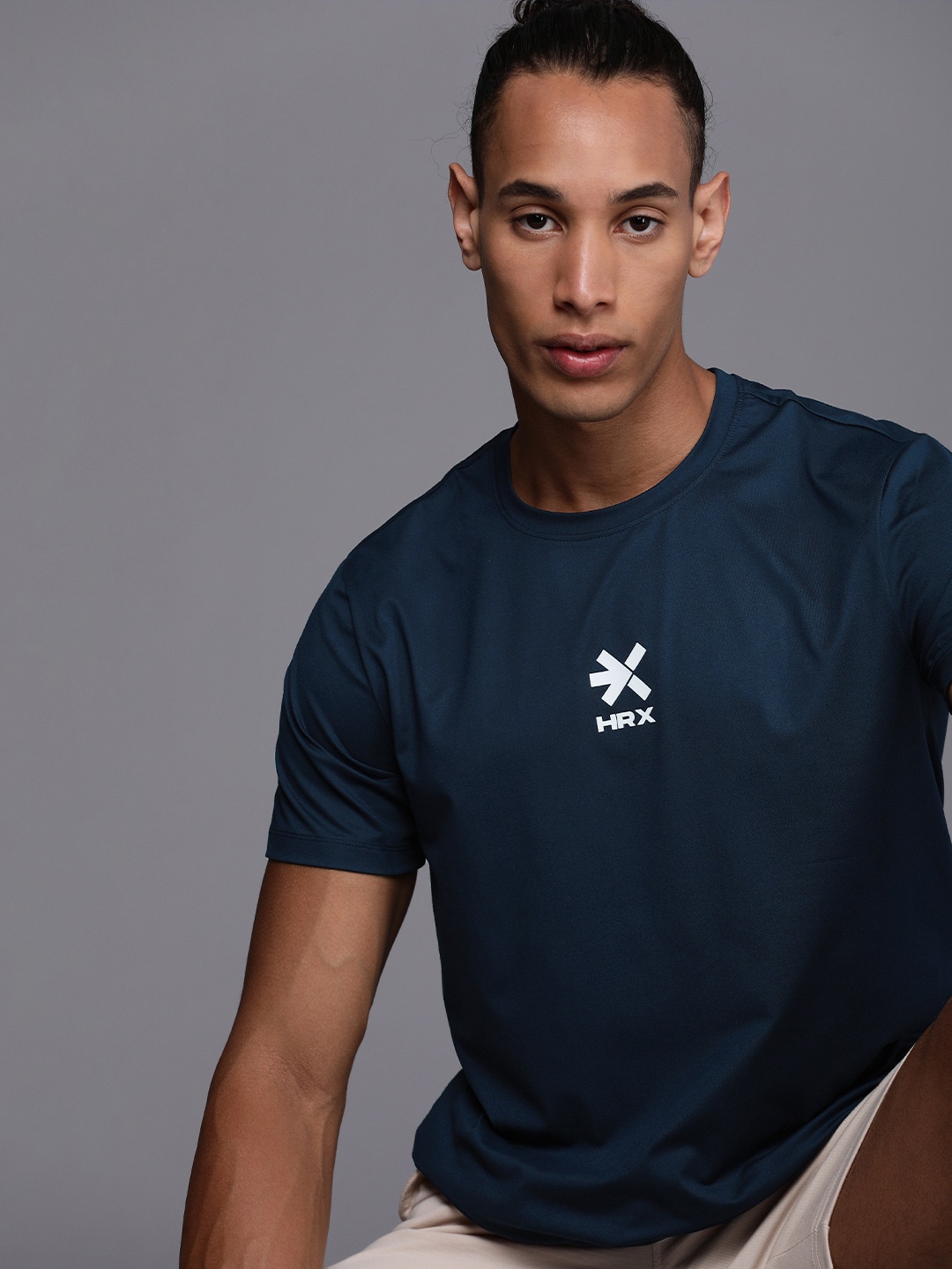 

HRX by Hrithik Roshan Men Brand Logo Printed T-shirt, Navy blue