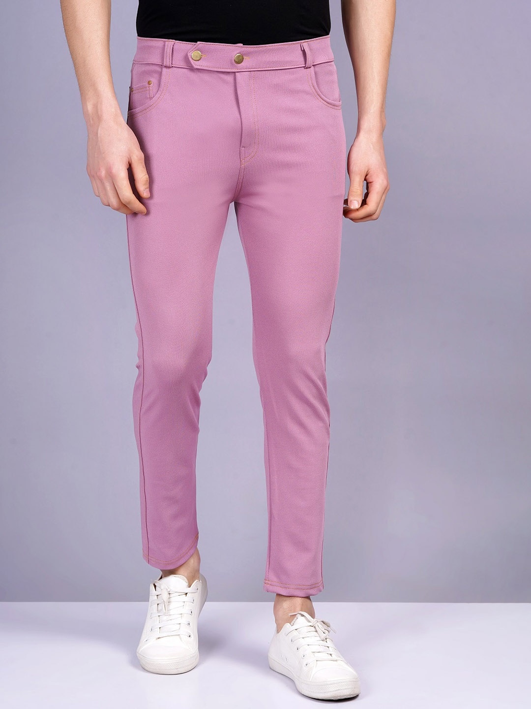 

WE PERFECT Men Relaxed Mid-Rise Cropped Chinos Trousers, Pink