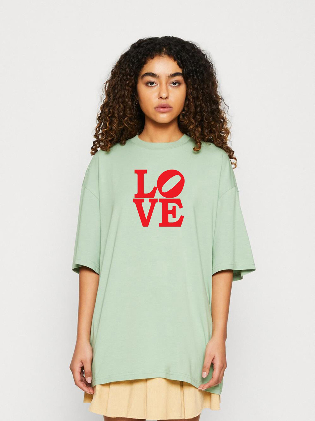 

Kotty Green Typography Printed Drop-Shoulder Sleeves Oversized Cotton T-shirt