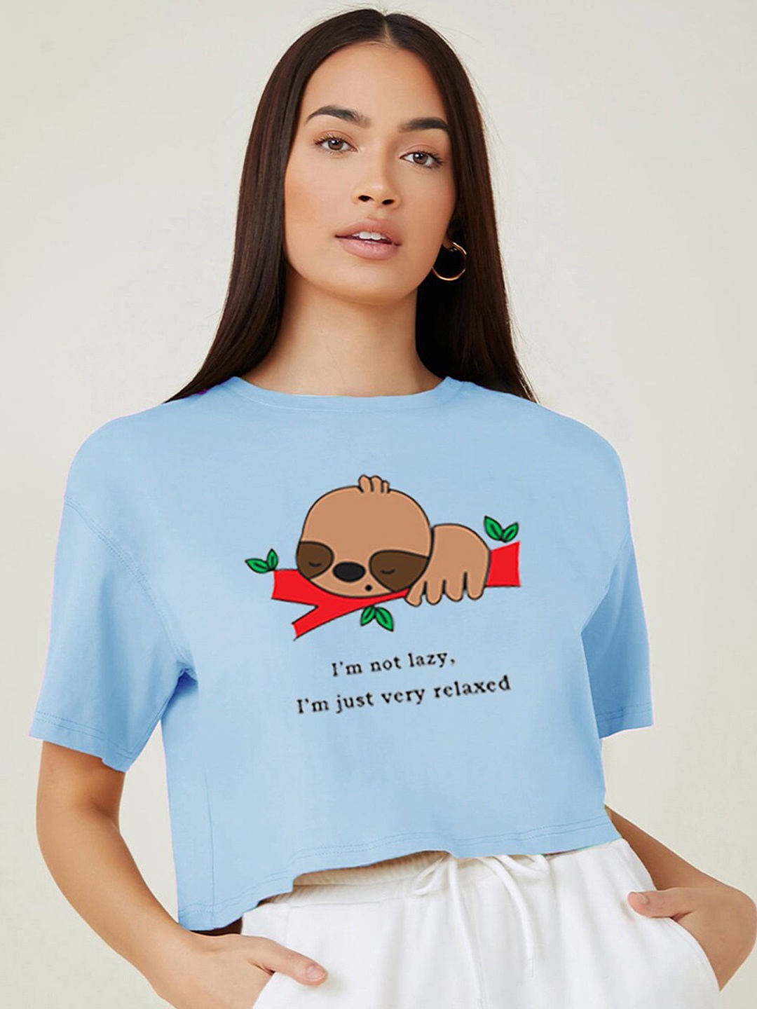 

Kotty Typography Printed Round Neck Crop Oversized T-shirt, Blue