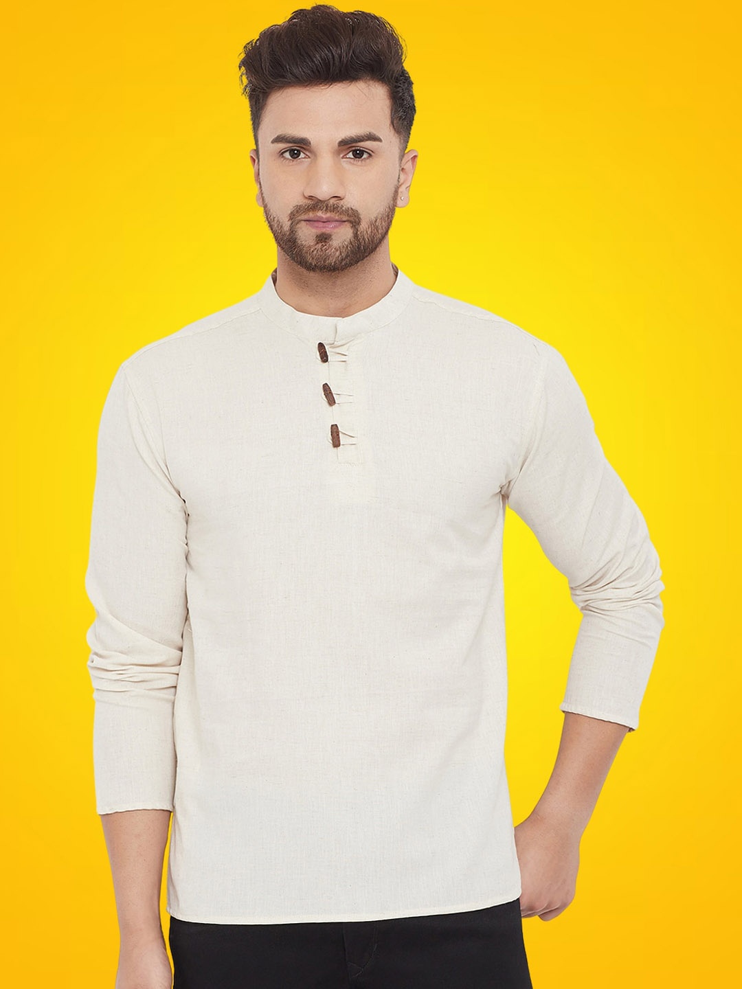 

even Mandarin Collar Straight Pure Cotton Kurta, Cream