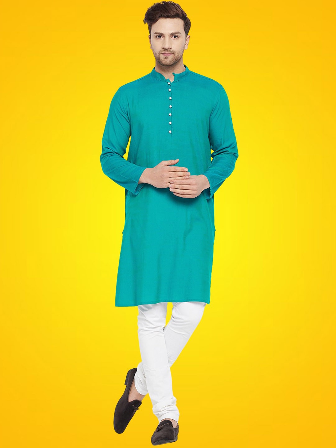 

even Mandarin Collar Long Sleeves Kurta, Green