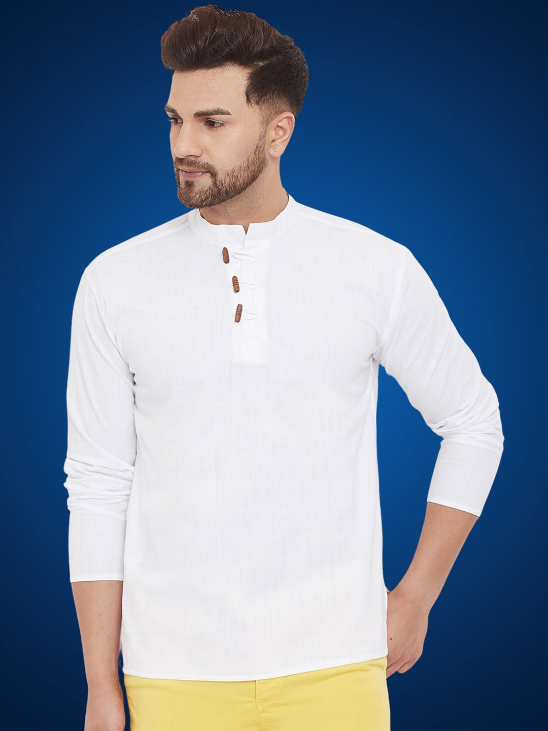 

even Mandarin Collar Straight Pure Cotton Kurta, White