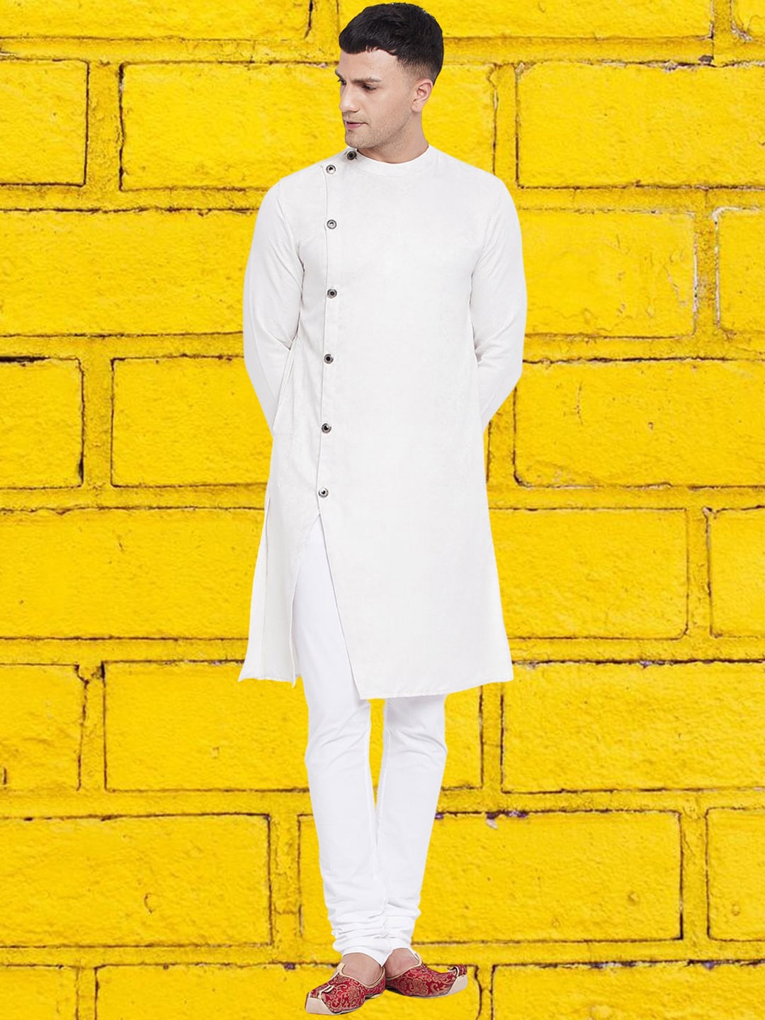

even Mandarin Collar Long Sleeves Straight Kurta, White