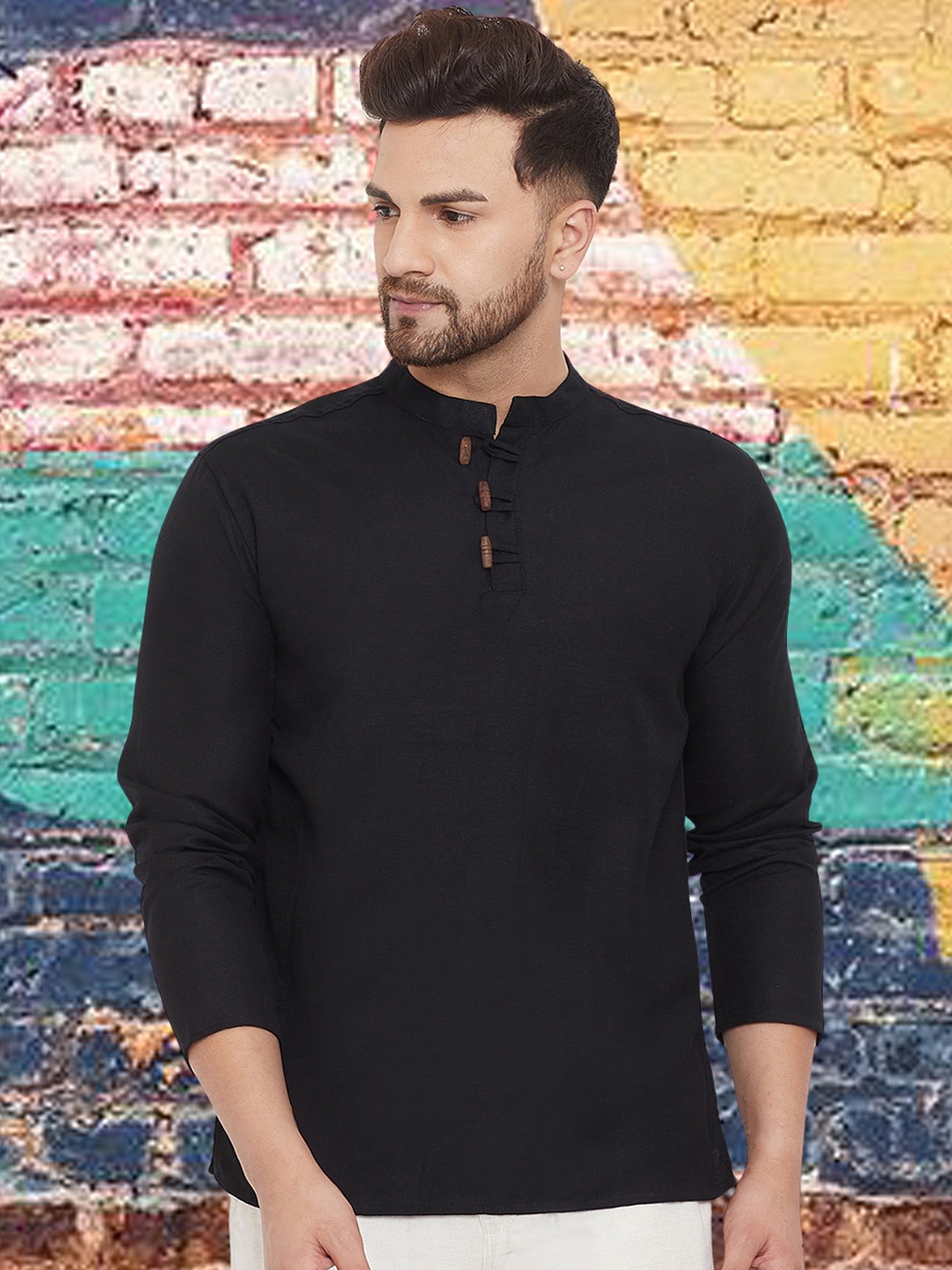 

even Men Thread Work Kurta, Black