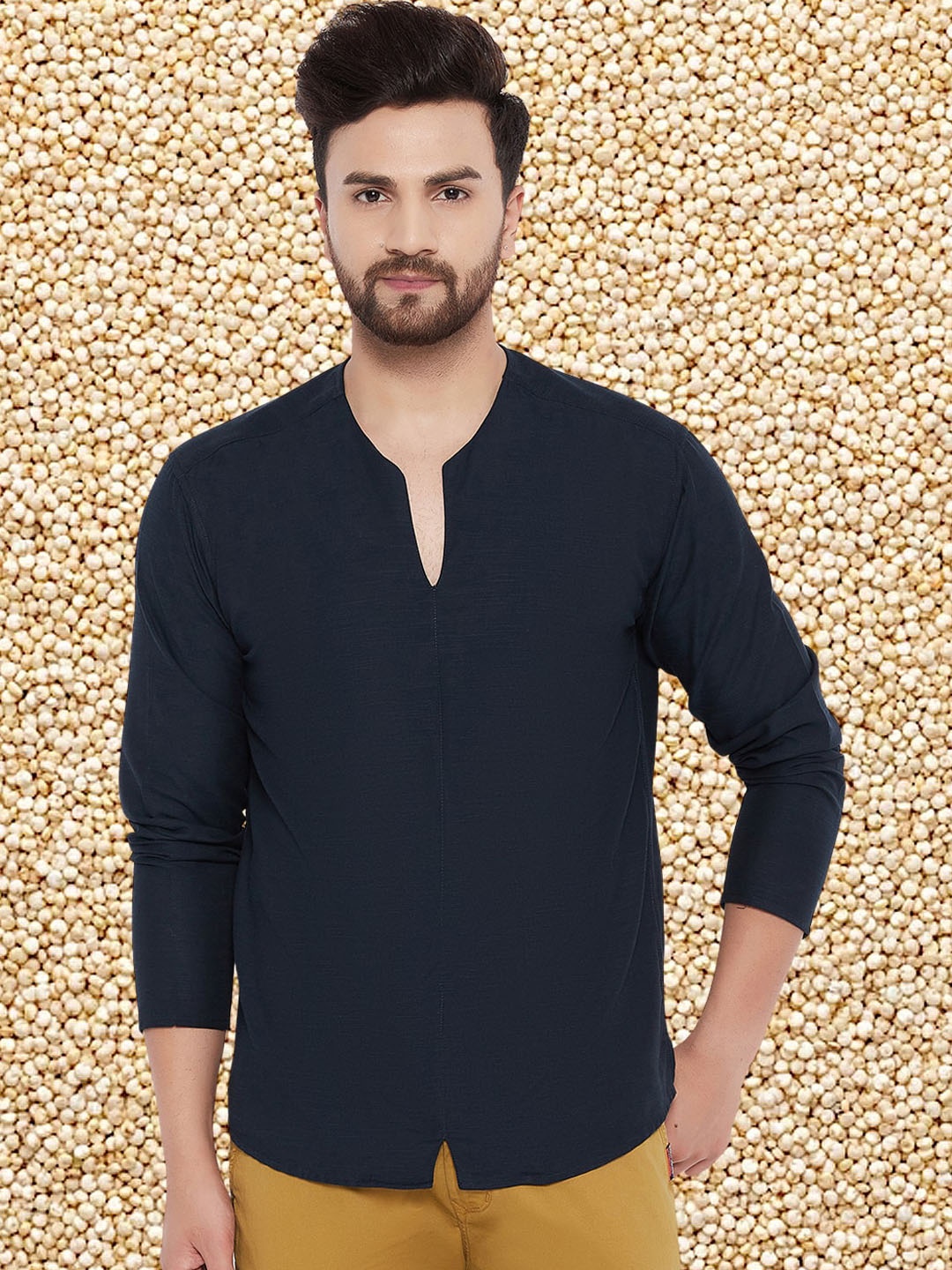 

even Men Geometric Colourblocked Thread Work Kurta, Blue