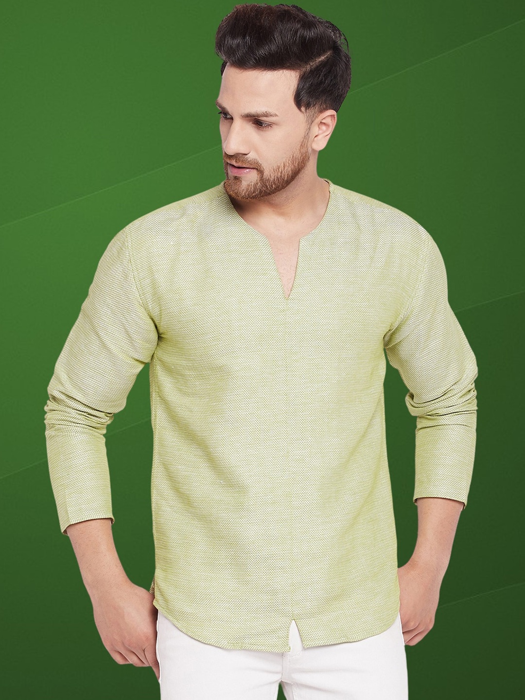 

even Men Thread Work Kurta, Green