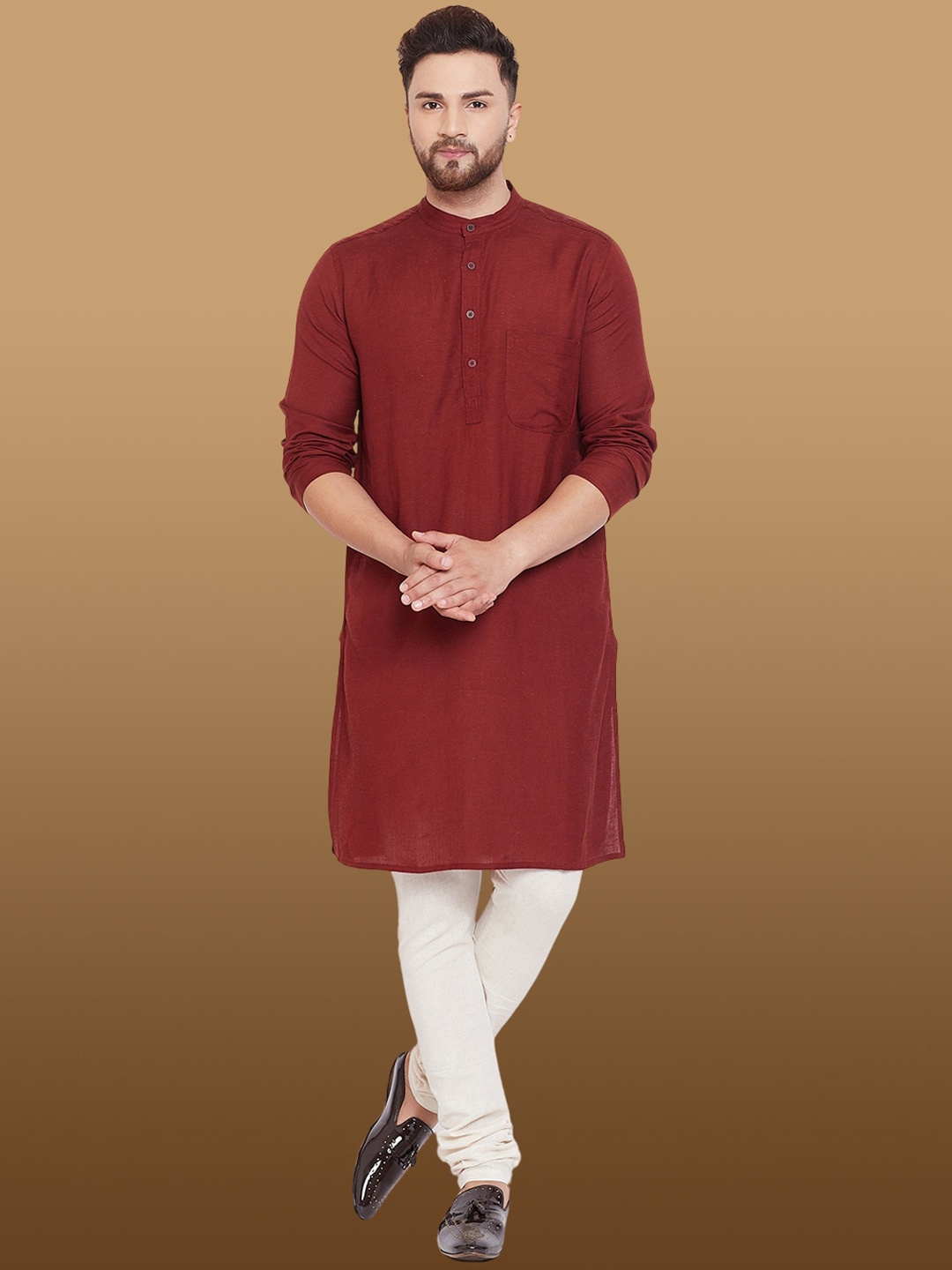 

even Men Thread Work Kurta, Maroon