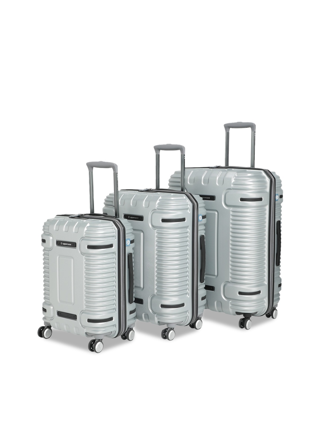 

uppercase Ridge Set Of 3 Textured Hard Sided Trolley Bags, Silver