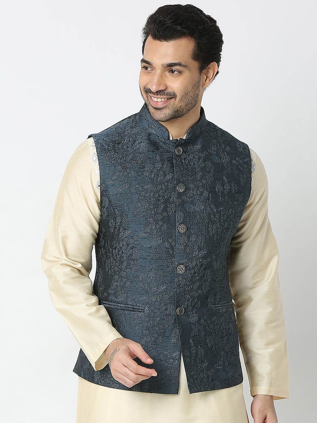 

Ethnicity Jacquard Woven Nehru Jacket, Blue