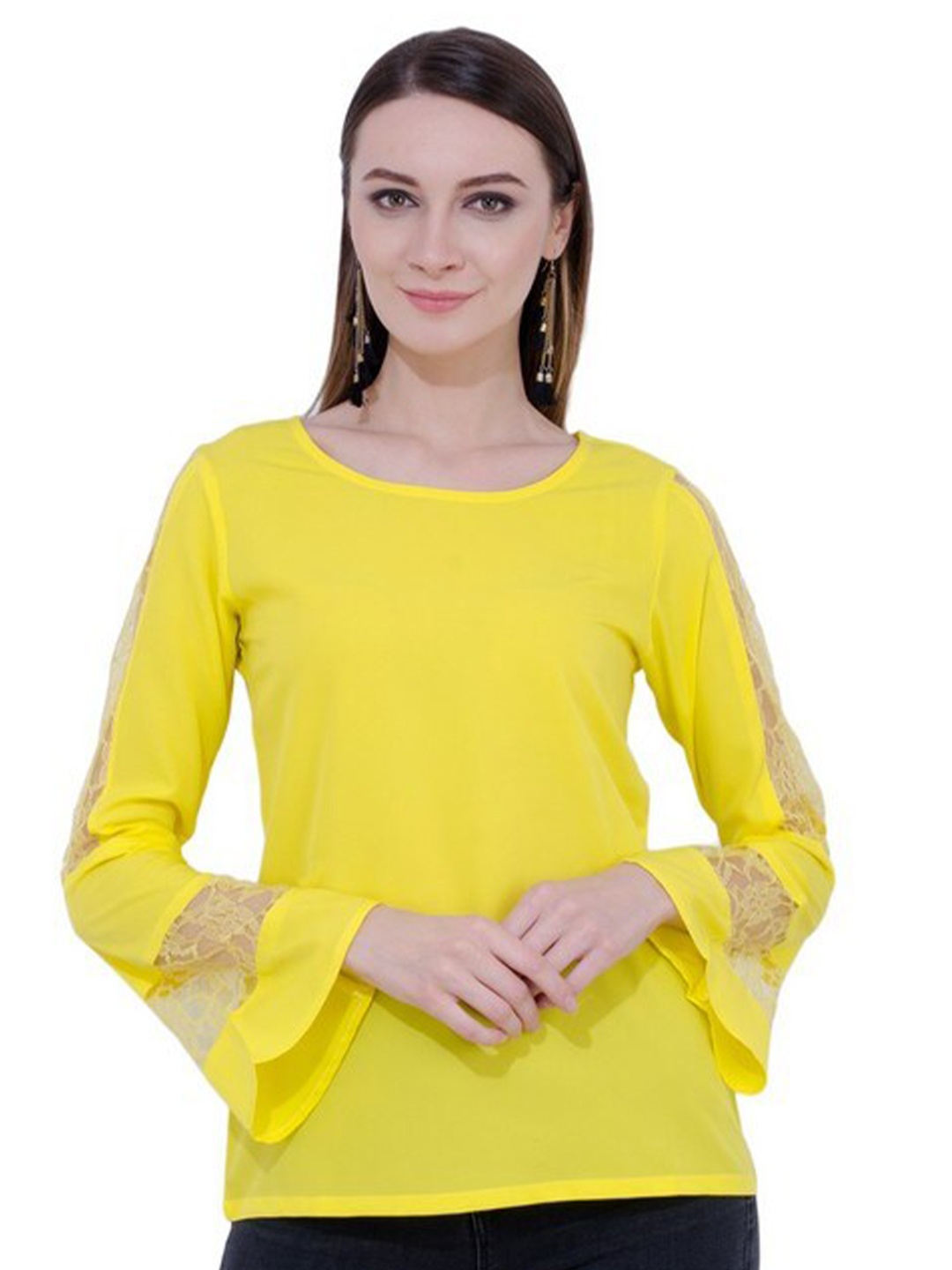 

Karmic Vision Round Neck Crepe Top, Yellow