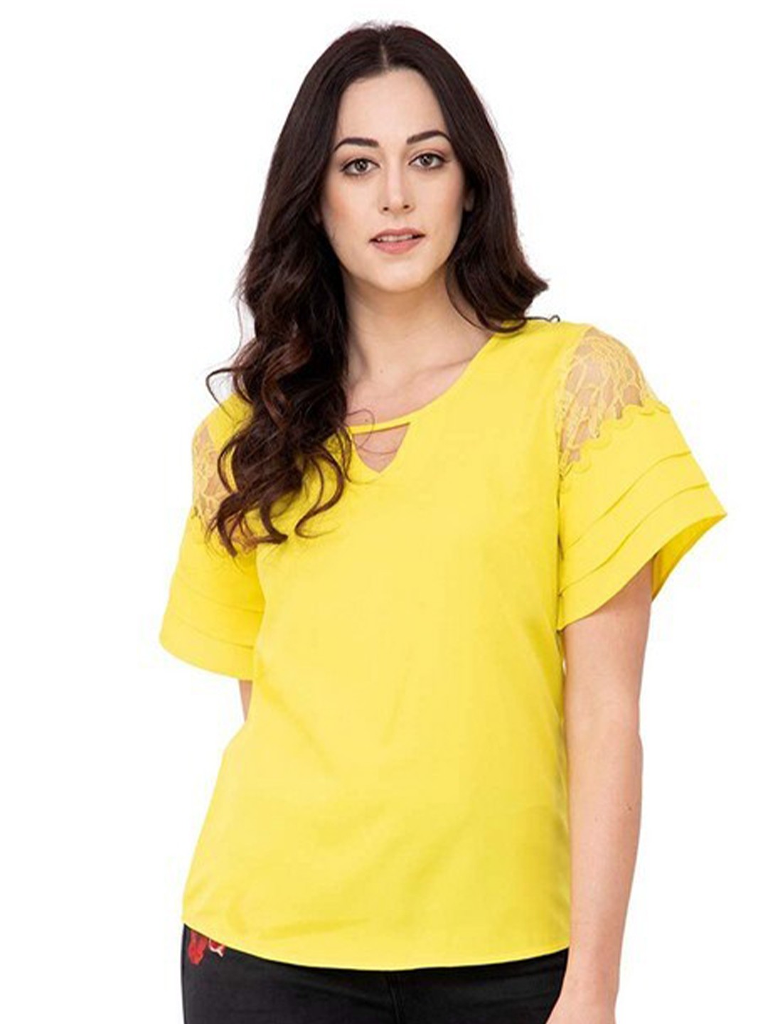 

Karmic Vision Round Neck Cut Out Crepe Top, Yellow