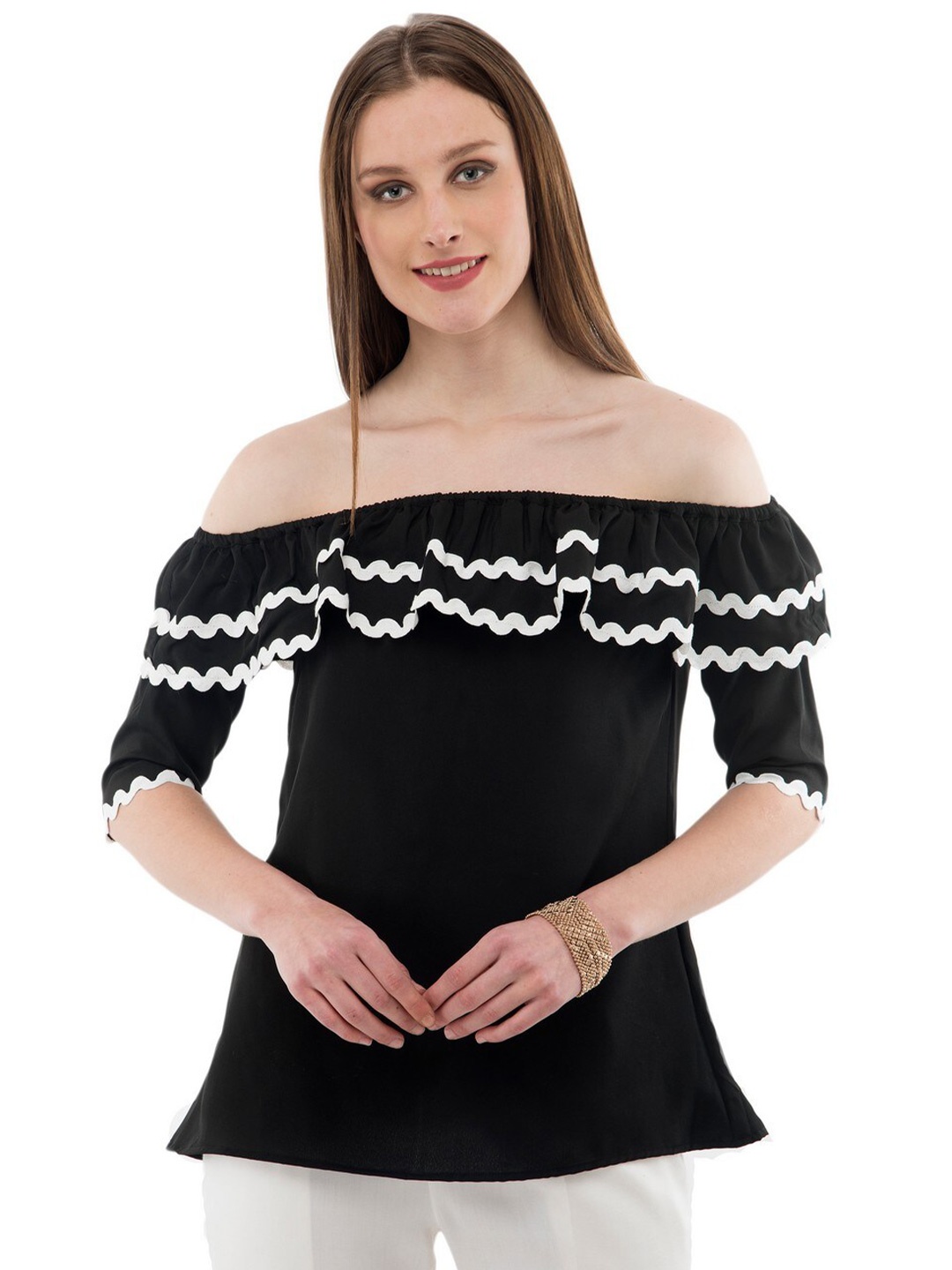 

Karmic Vision Off-Shoulder Crepe Bardot Top, Black