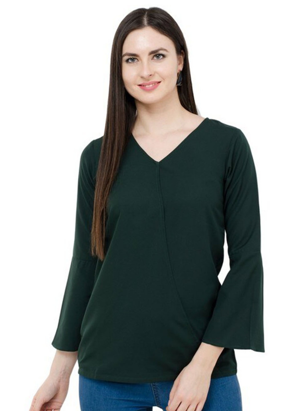 

Karmic Vision V Neck Knitted Crepe Top, Green