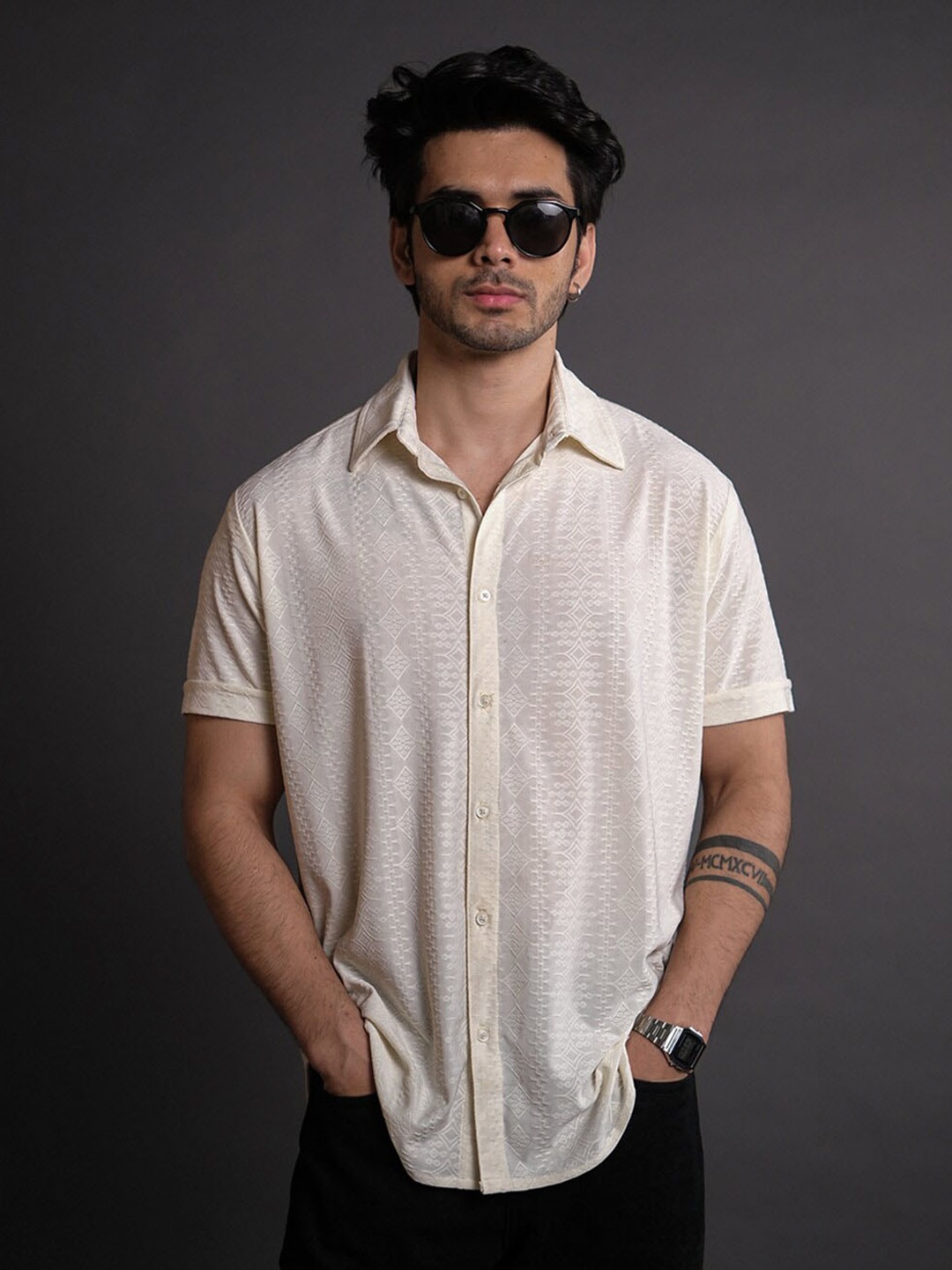 

Powerlook India Ethnic Motifs Spread Collar Casual Shirt, White