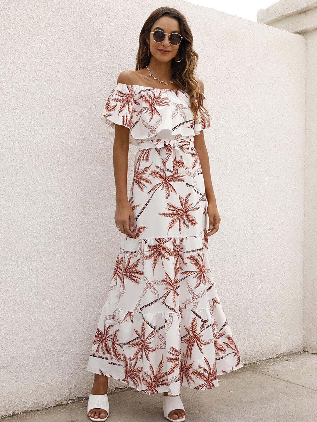 

StyleCast White Floral Print Off-Shoulder Flutter Sleeve Maxi Dress